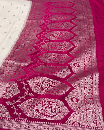 Hitakshi - Ivory Banarasi Silk Blend Wedding Saree