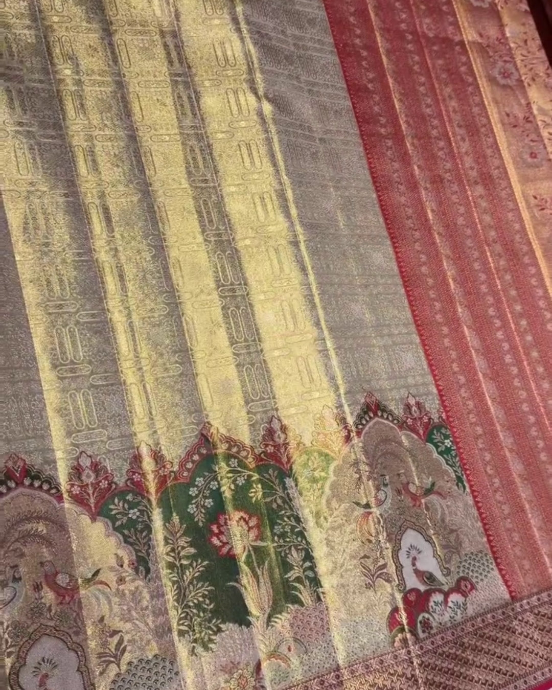 Nirmal - Antique Gold Heritage Elephant Silk Saree