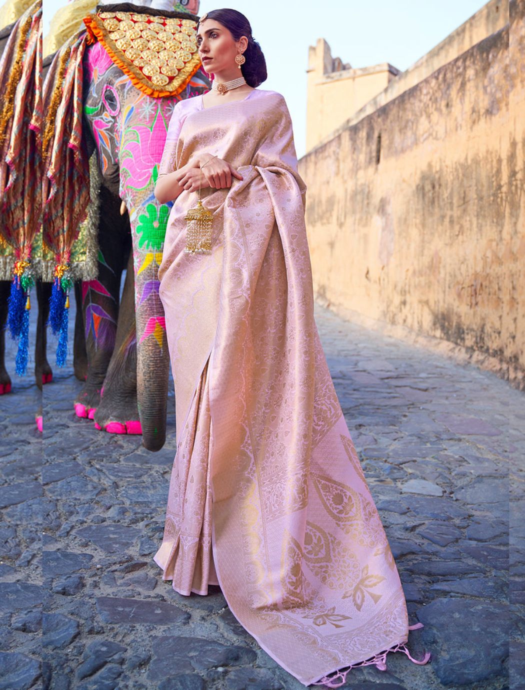 Aditi Lavender Traditional Silk Saree With Attached Blouse