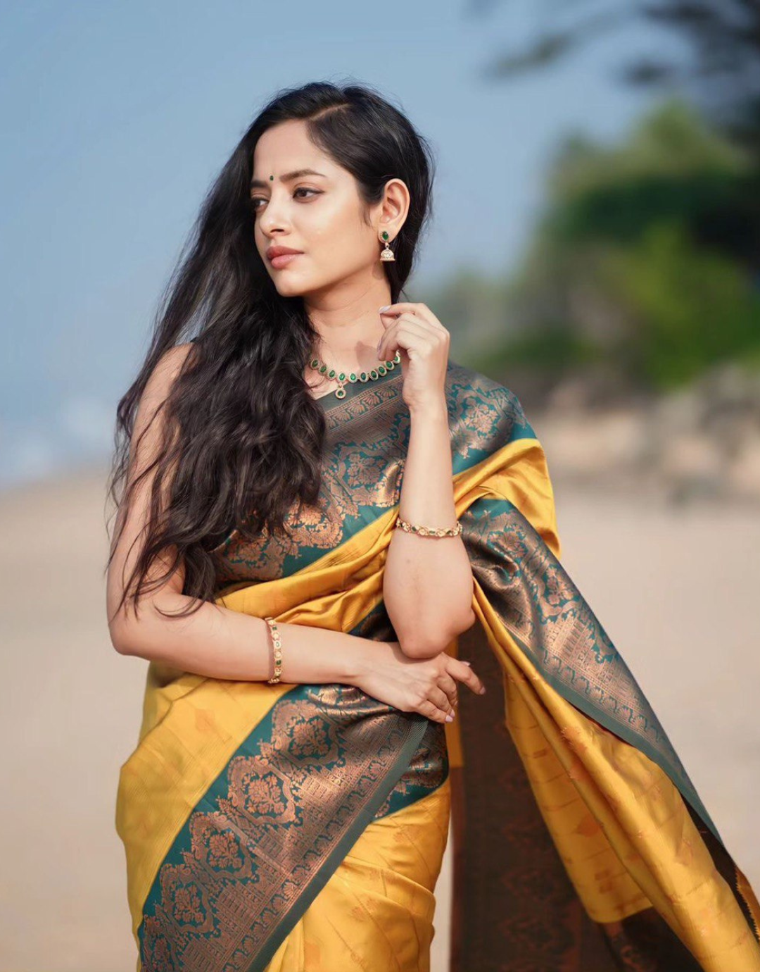 Yana Yellow Litchi Silk Saree