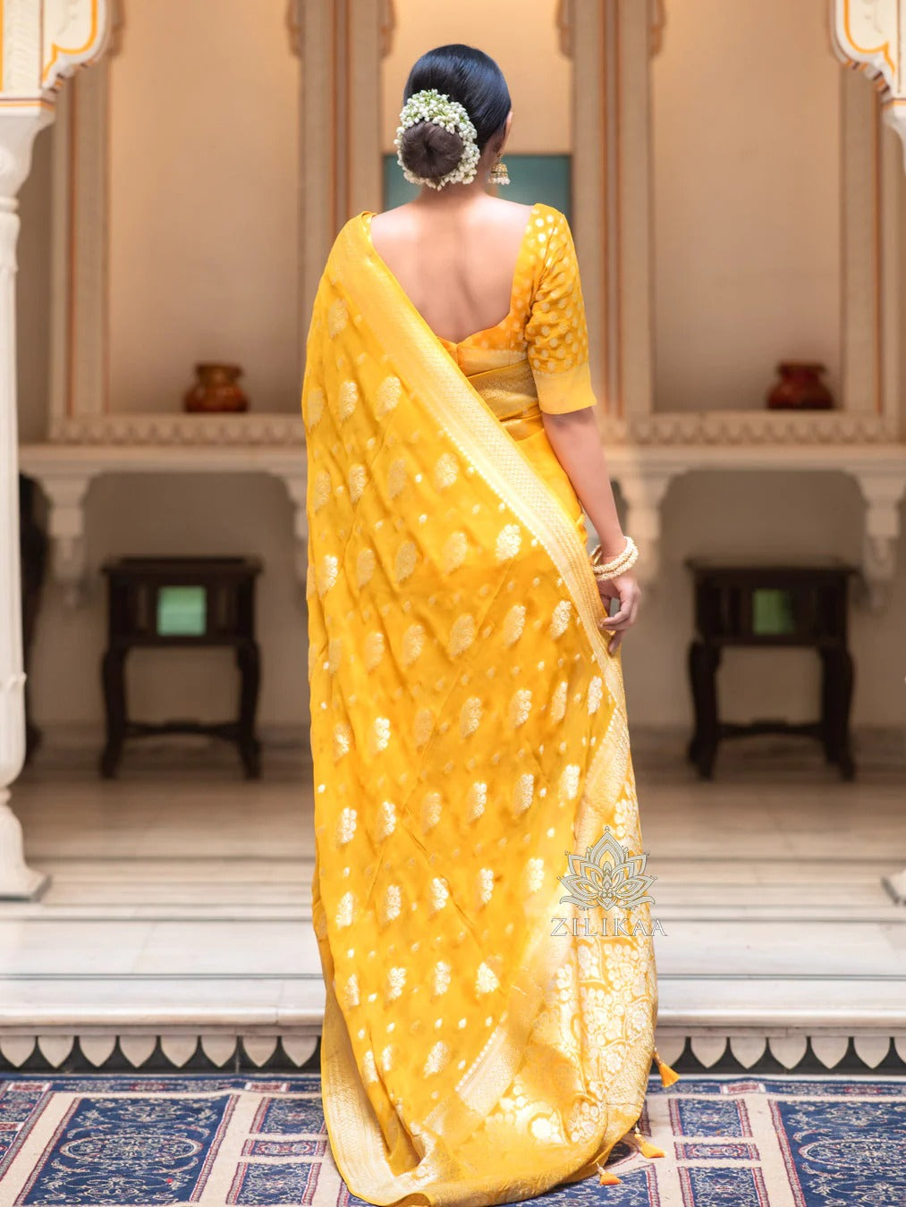 Sudha Yellow Banarasi Silk Saree