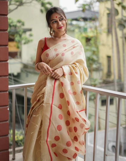 Janvi OffWhite Manipuri Cotton Silk Saree