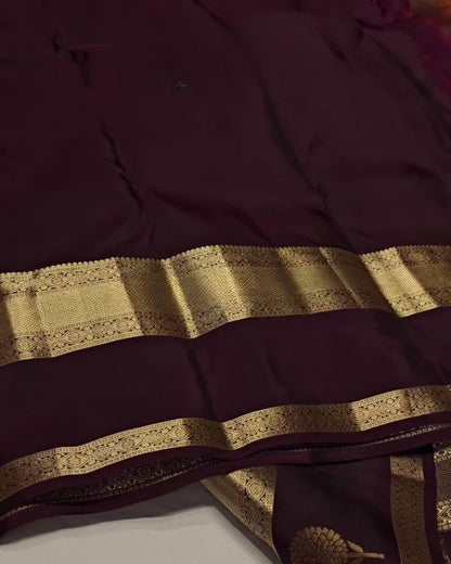 Piyali - Rust Brown Banarasi Silk Saree with Zari Floral Border