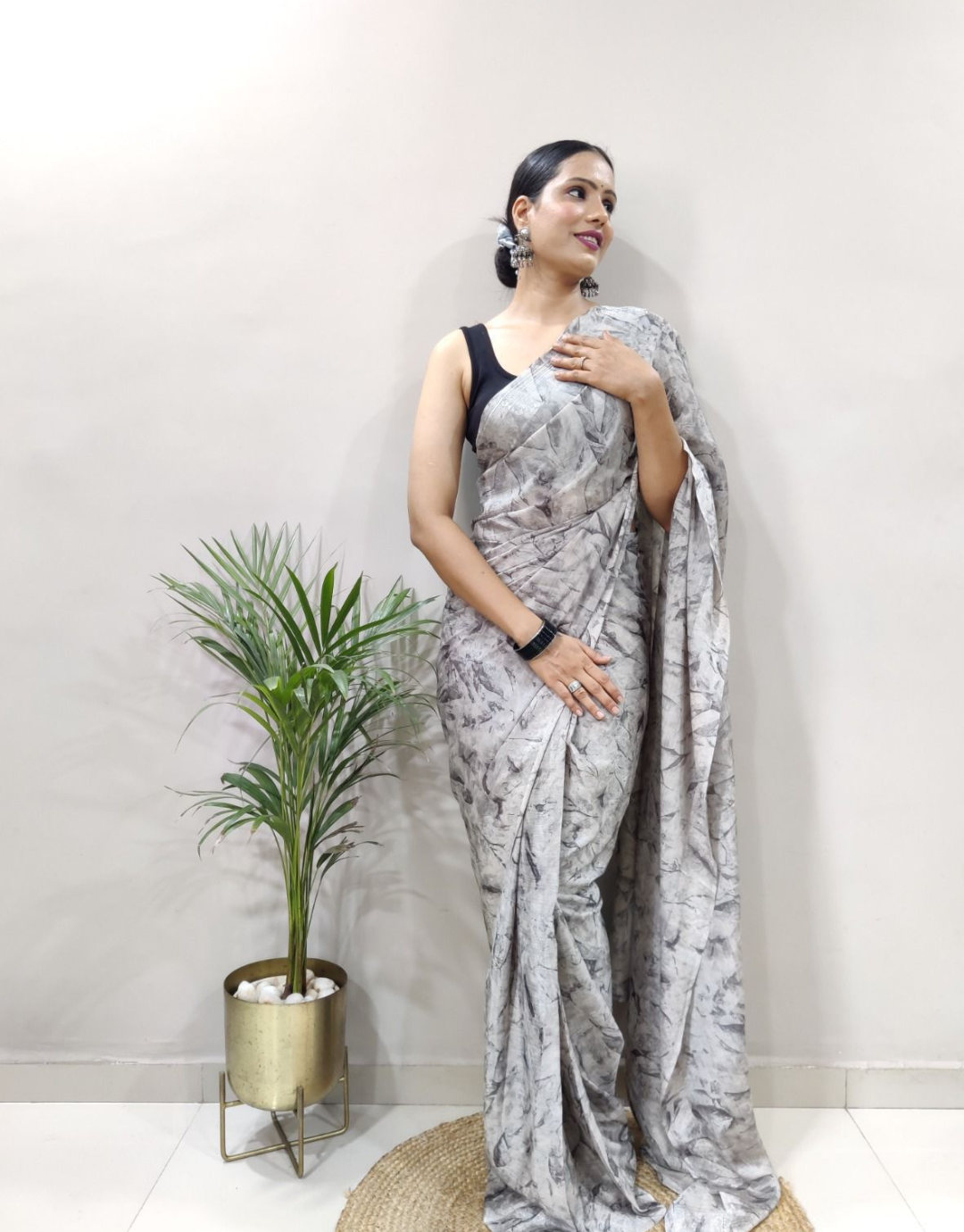 Divya Grey Chiffon Silk Ready To Wear Saree