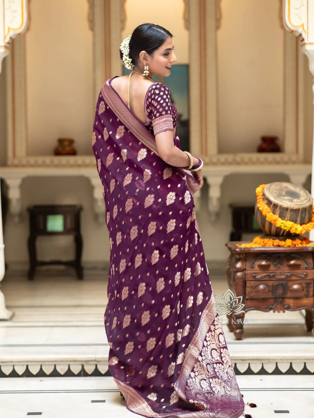 Sudha Wine Banarasi Silk Saree