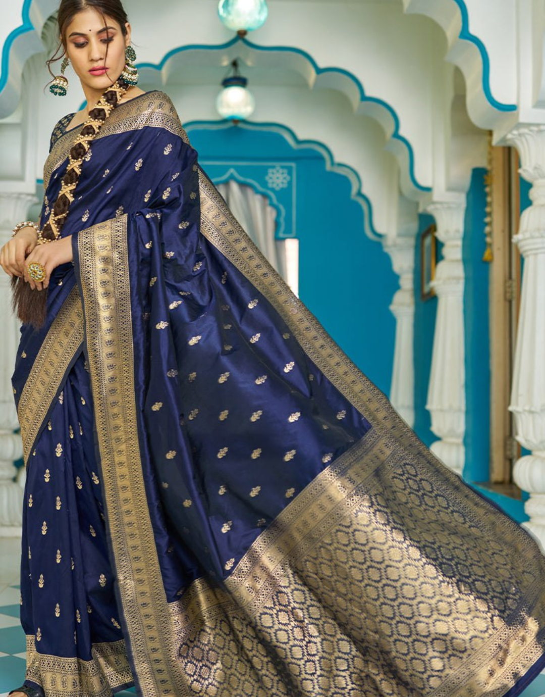 Shanti Blue Banarasi Silk Saree+