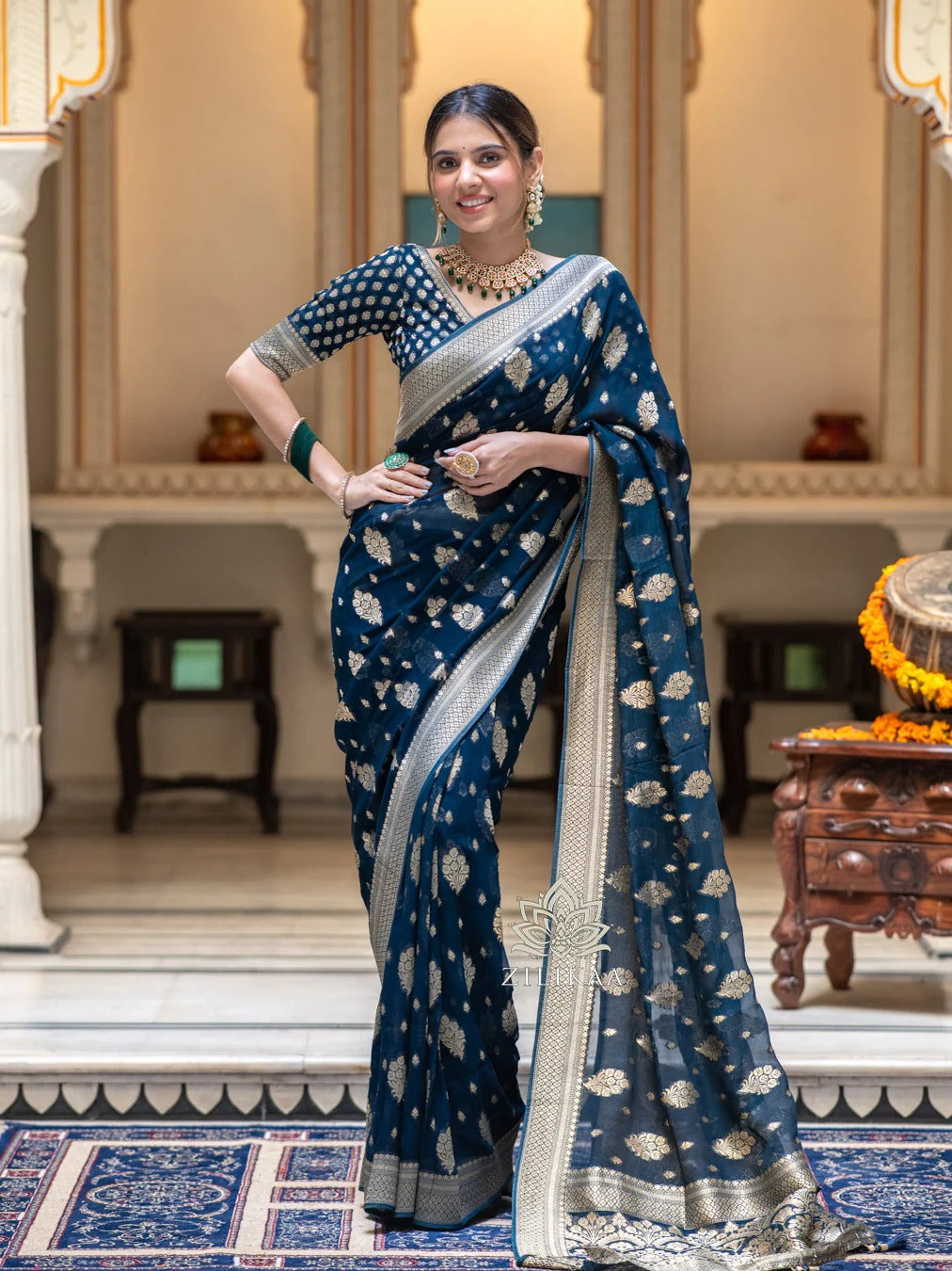 Sudha Blue Banarasi Silk Saree