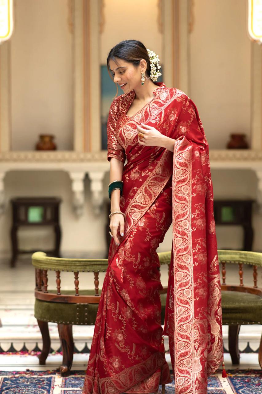 Hema Red Banarasi Silk Saree