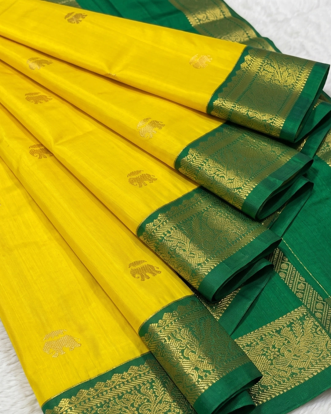 Viha - Golden Yellow Elephant Butta Soft Silk Saree