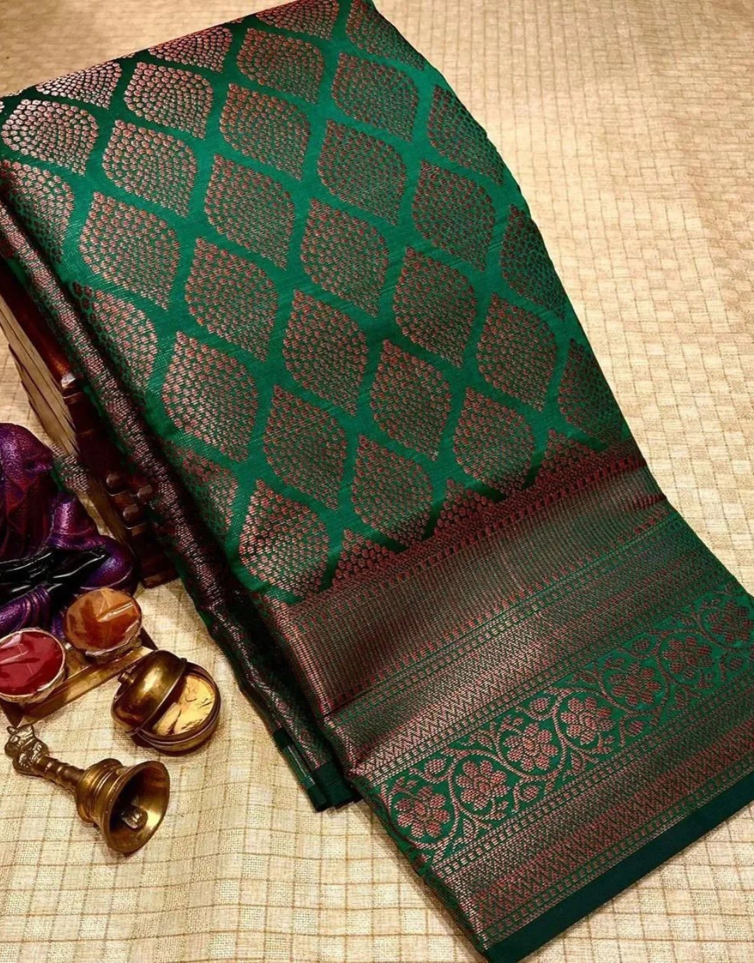 Anandi Green Soft Kanchipuram Silk Saree