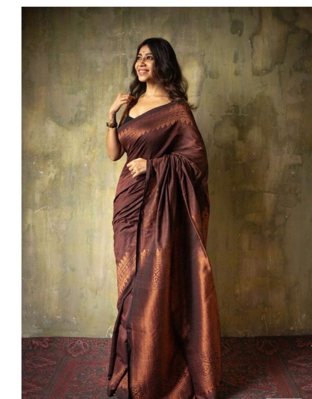 Kinjal Brown Banarasi Silk Saree