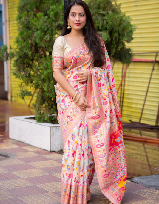 Harshita Off-White Kashmiri Silk Saree