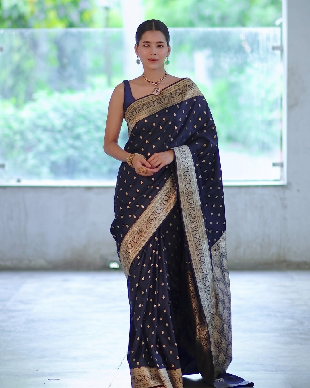 Aarna - Royal Navy Blue Banarasi Elegance Saree
