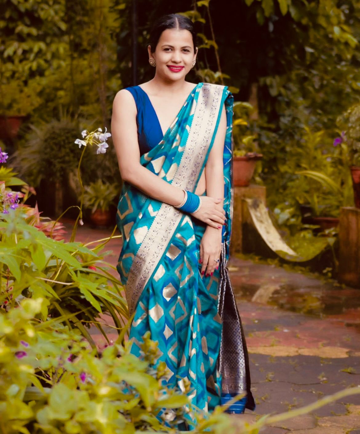 Lila CyanBlue Soft Silk Saree