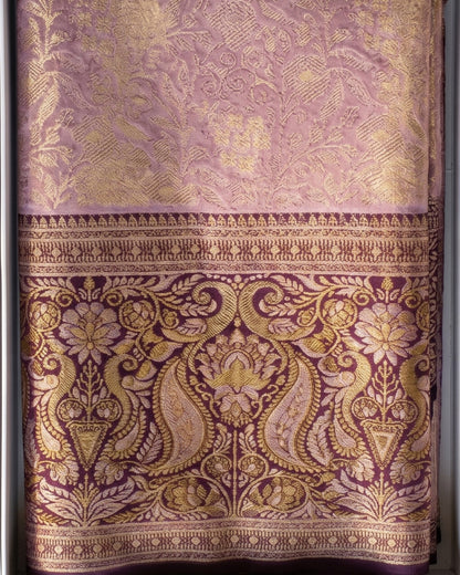 Svarnika - Purple Floral Banarasi Saree