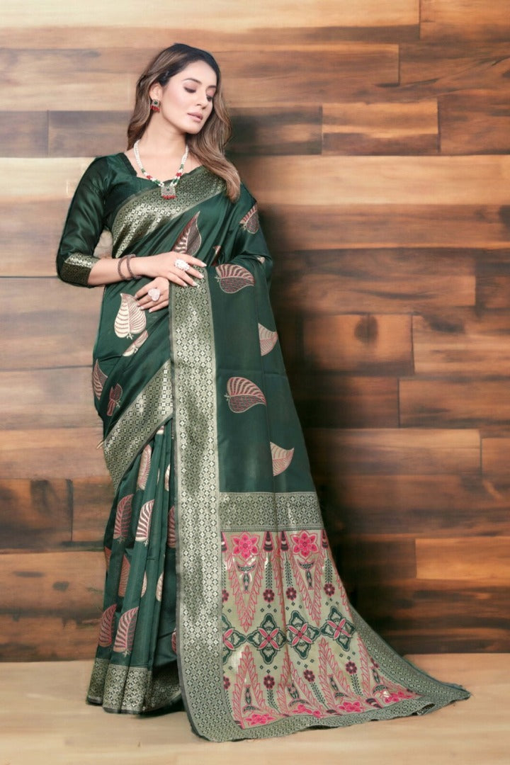 Janu Green Soft Silk Saree