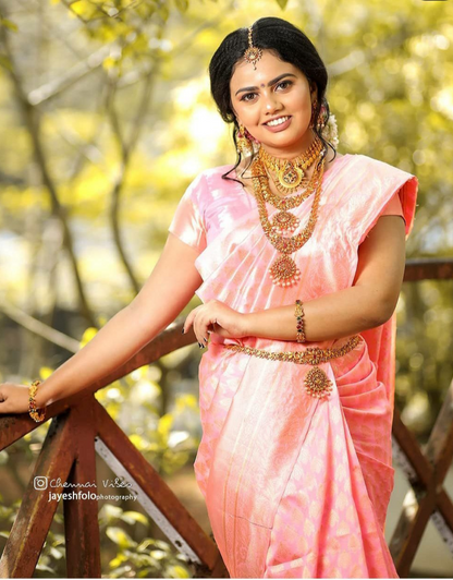 Kalpana Pink Kanchipuram Silk Saree With Attached Blouse