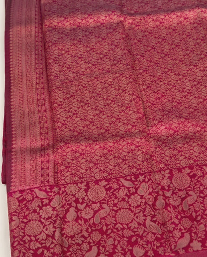 Abhilasha - Cream Kanchi Semi Soft Silk Saree With Magenta Zari Border