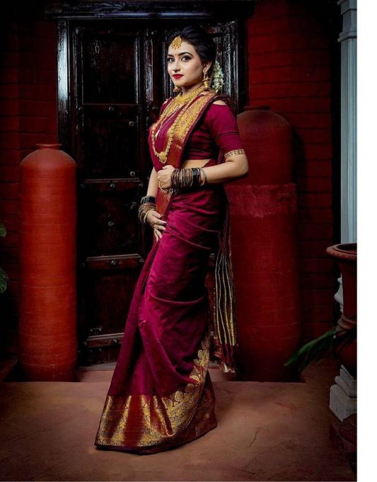 Sara Maroon Litchi Silk Saree