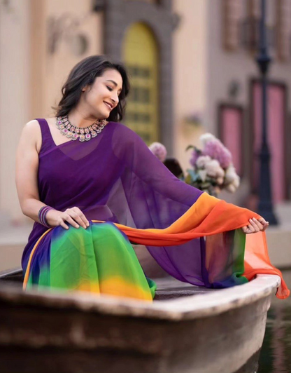 Jolie Purple Georgette Soft Silk Saree