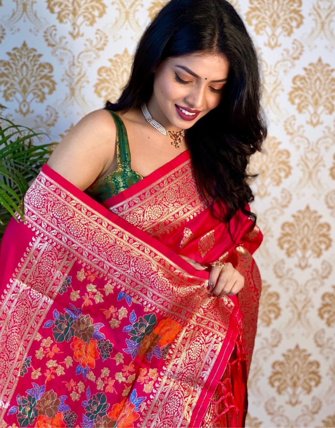 Kaveri PinkishRed Banarasi Silk Saree