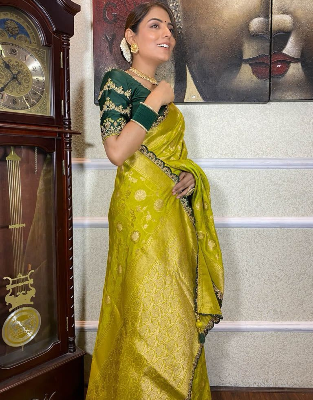 Veera Yellow Banarasi Soft Silk Saree