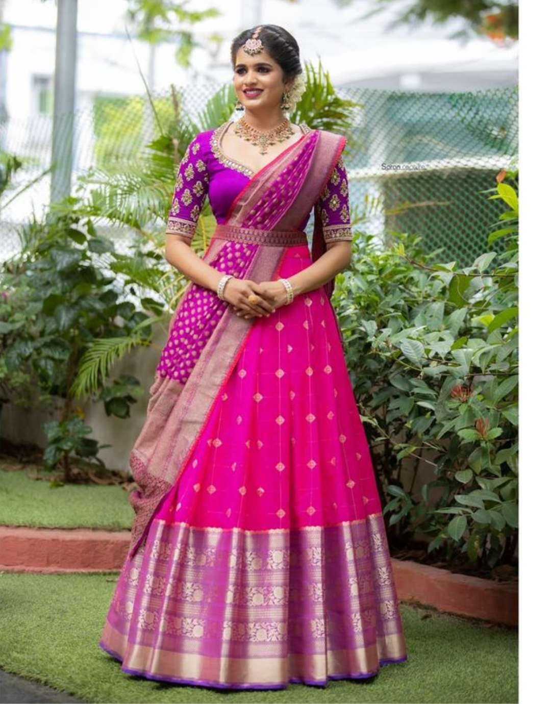 Kajal RubyPink Kanchipuram Half Saree