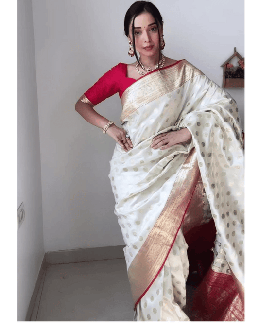 Rihana White Litchi Silk Ready to Wear Saree