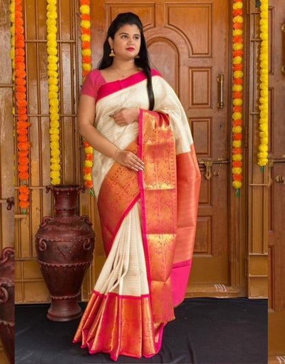 Meera Off White Banarasi Silk Saree