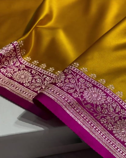 Ami - Grand Mustard Zari Border Wedding Wear Saree