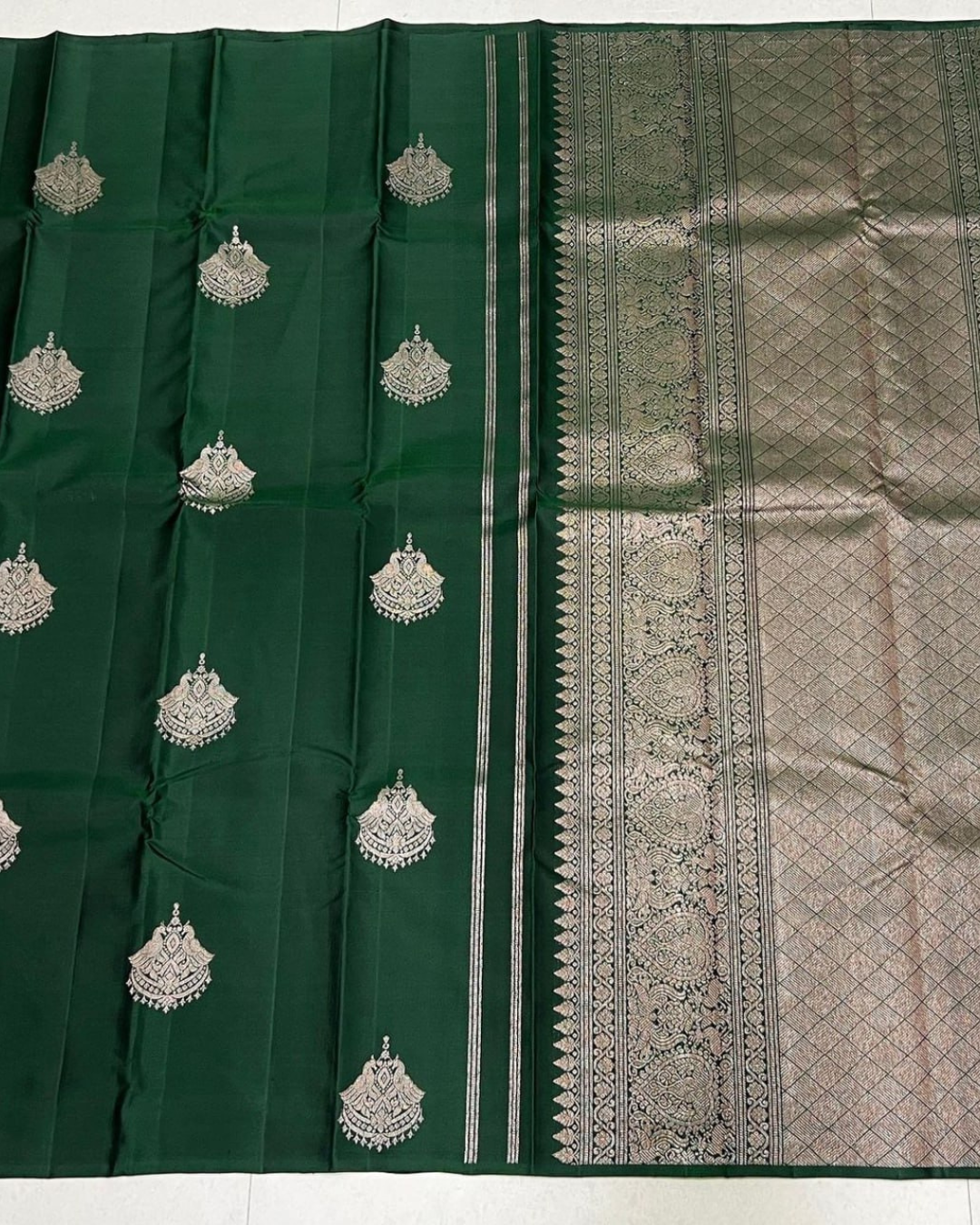 Ishira - Bottle Green Saree with Silver Zari Work
