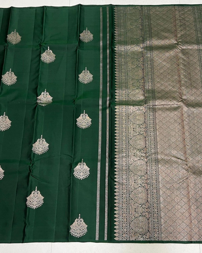 Ishira - Bottle Green Saree with Silver Zari Work