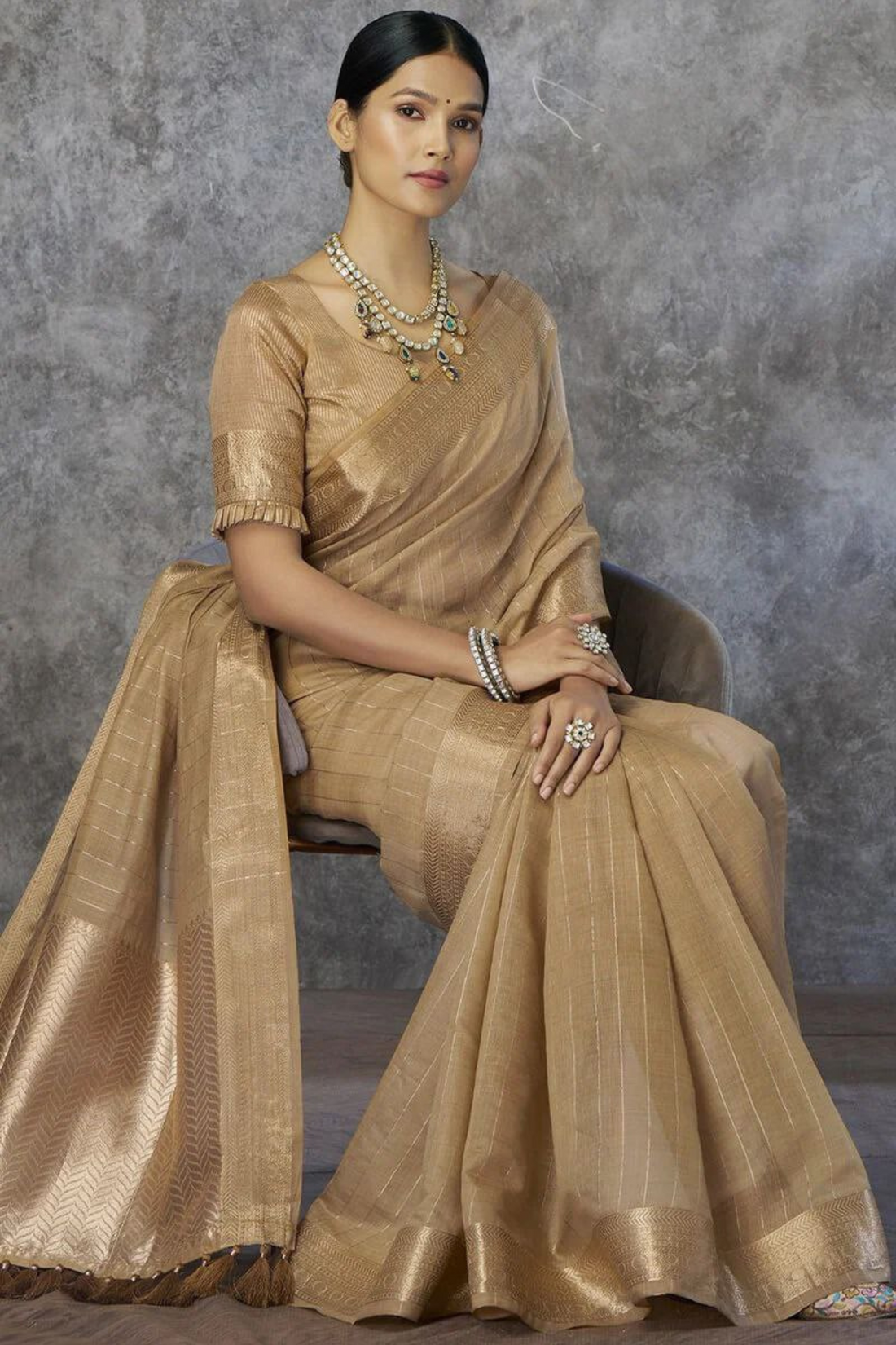 Valkyra Threads - Golden Pure Khadi cotton Saree