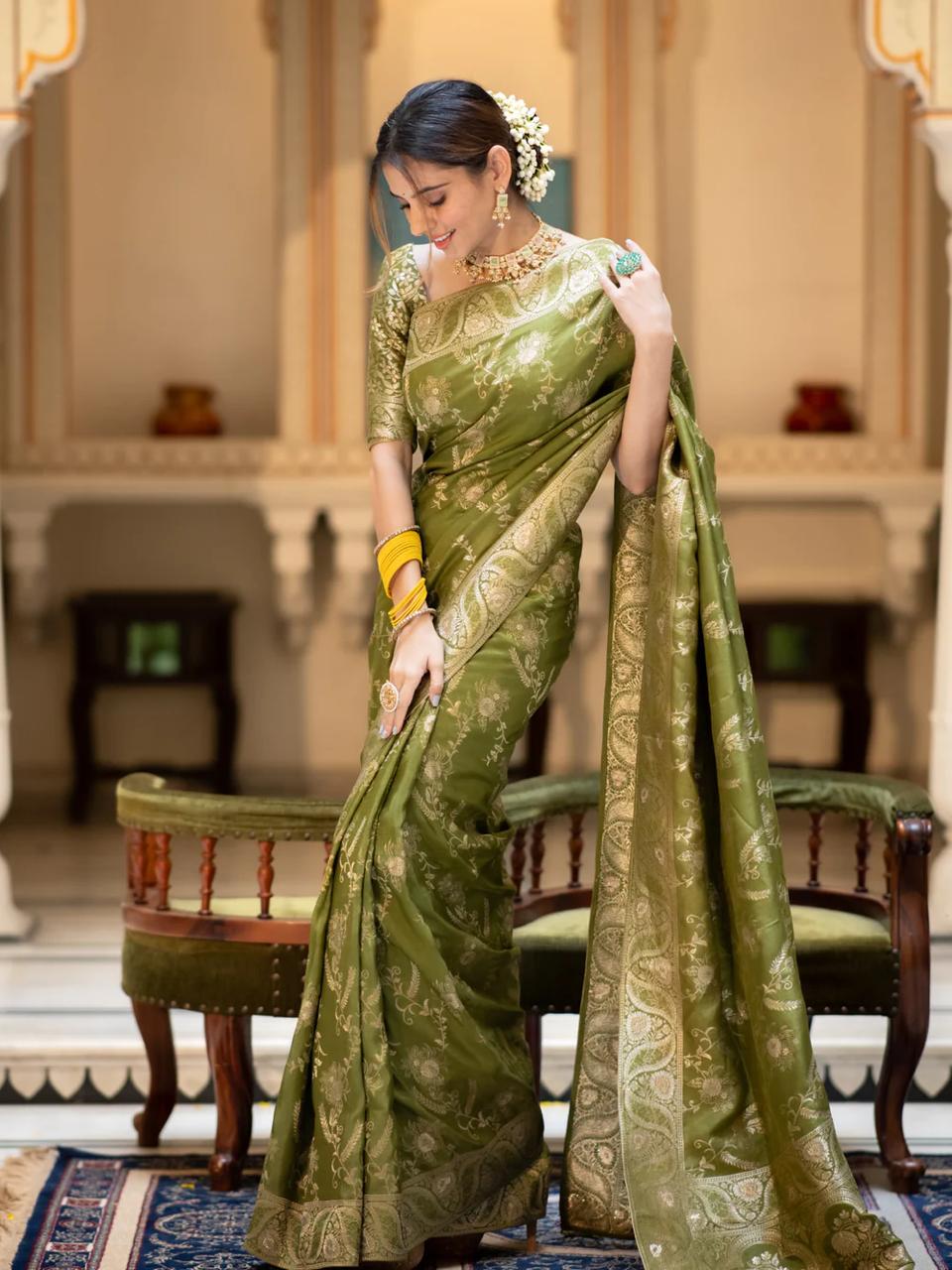 Hema Mahendi Banarasi Silk Saree