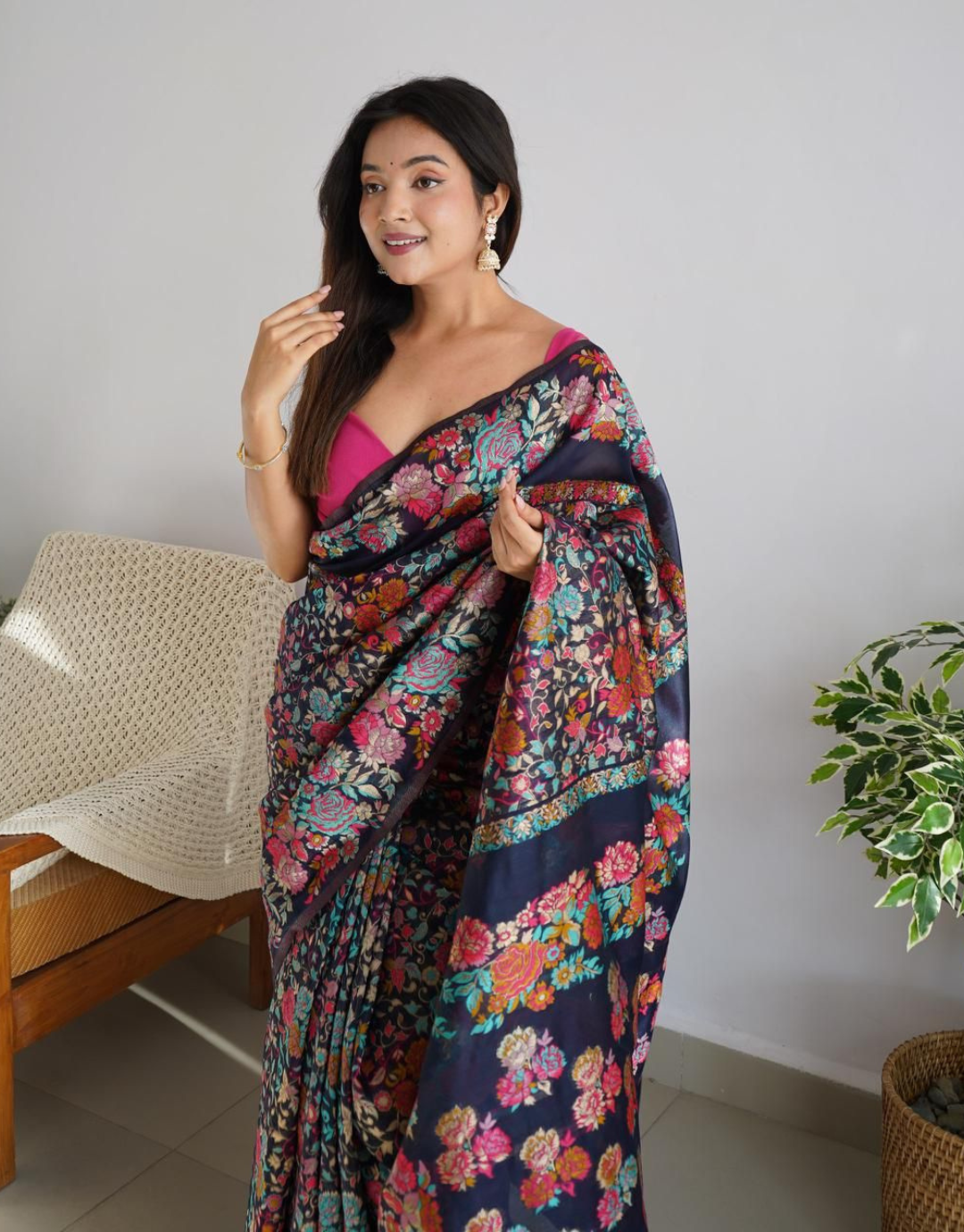 Maria Navy Blue Kashmiri Pashmina Saree