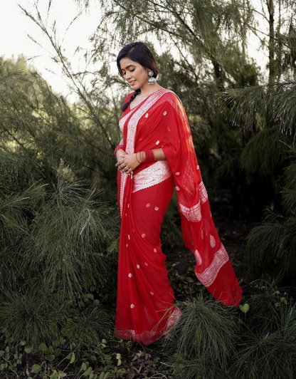 Fatima Red Linen Cotton Saree