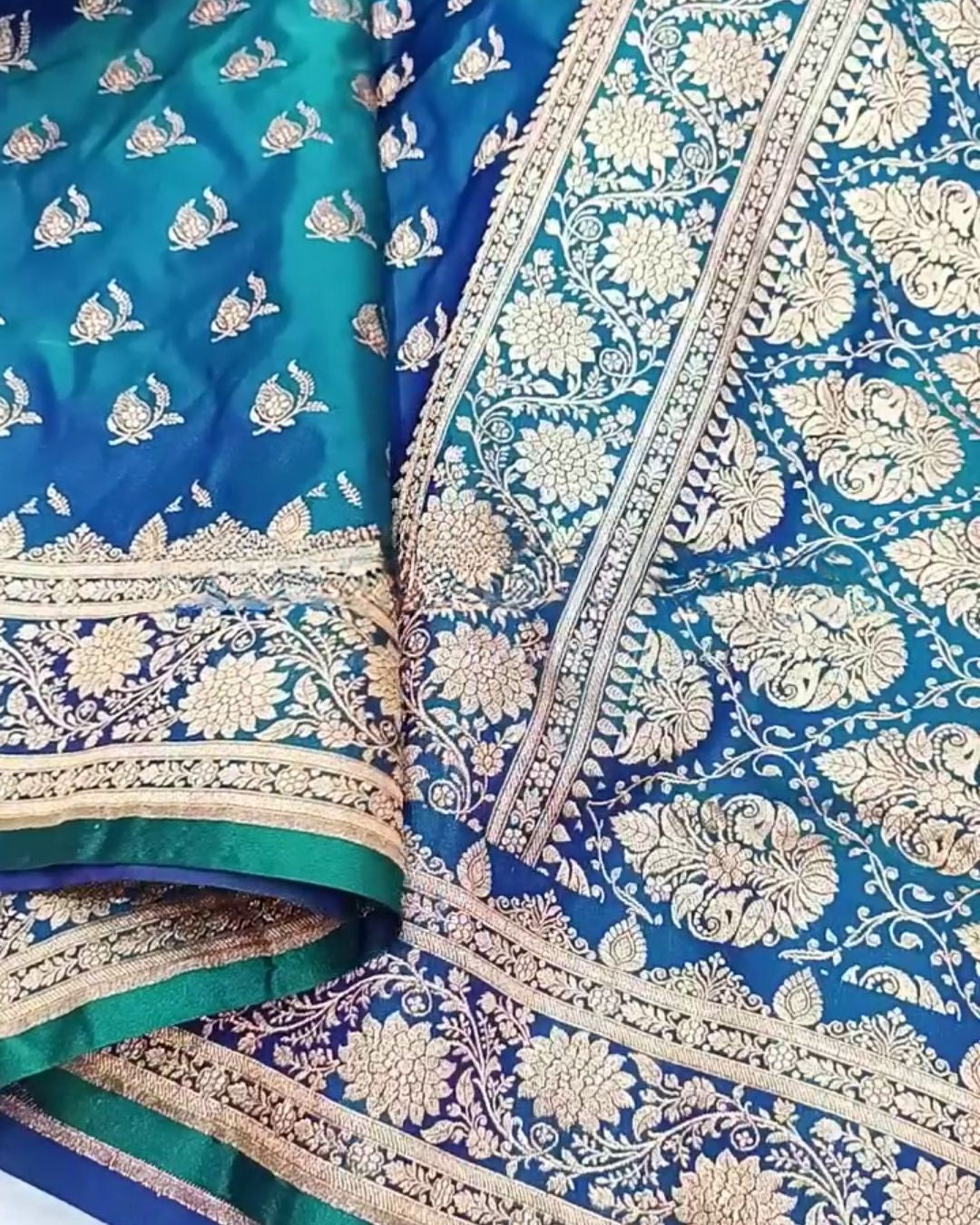 Mrunal - Teal Blue Banarasi Silk Saree with Zari Floral Border
