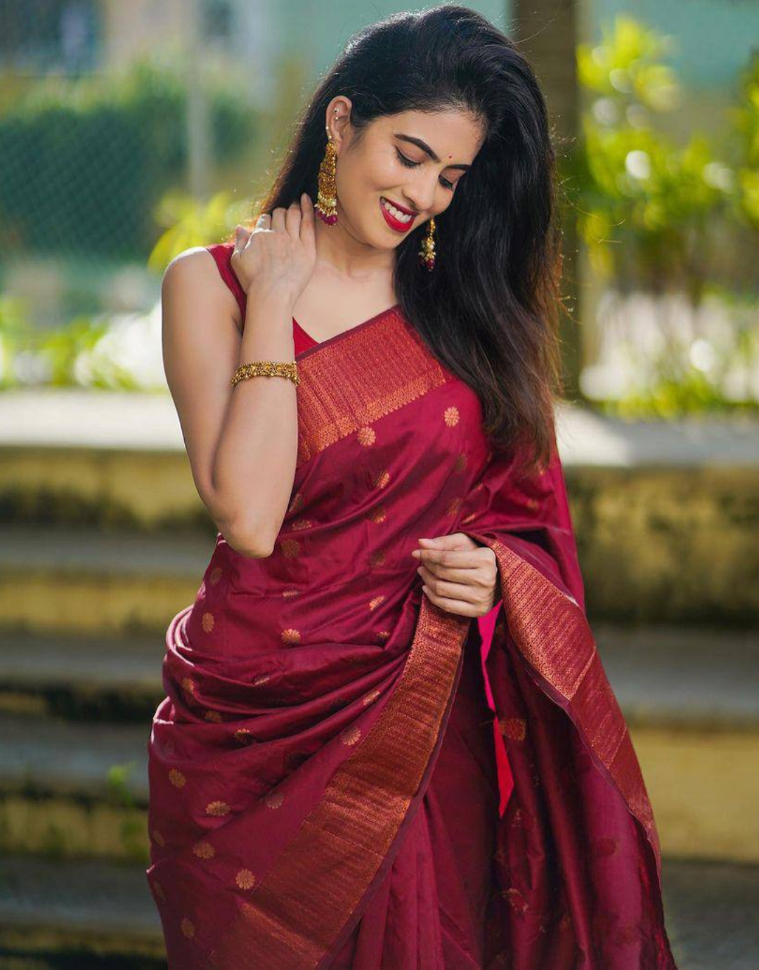 Paru Maroon Soft Silk Saree