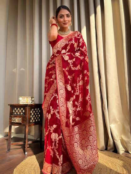 Laita Red Banarasi Silk Saree