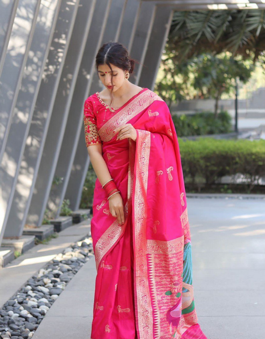 Ishika Pink Soft Banarasi Silk Saree