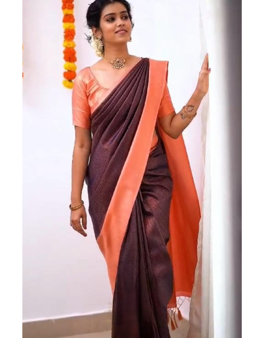 Aura Wine Banarasi Soft Silk Saree