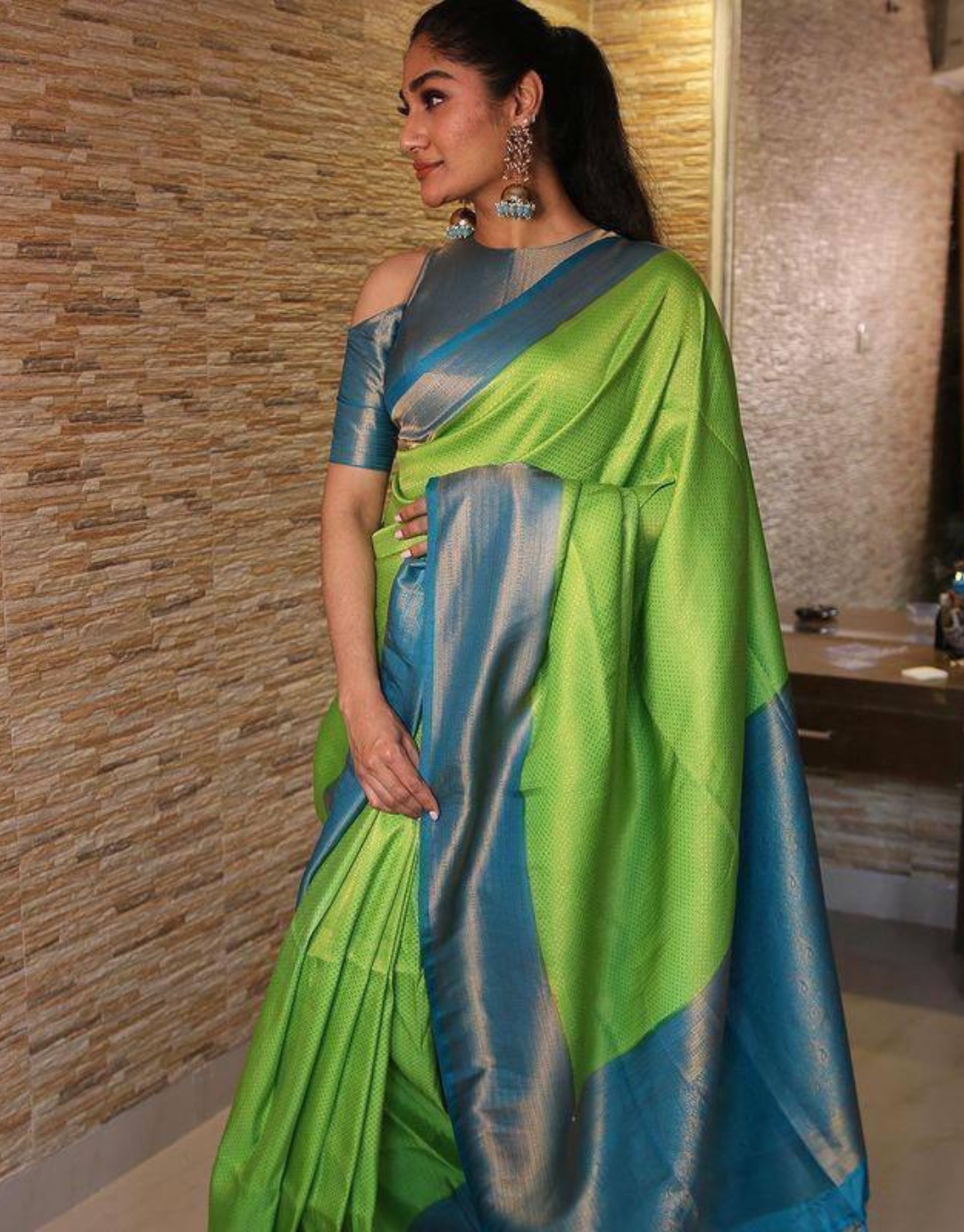 Kavya Drab Green Kanchipuram Silk Saree