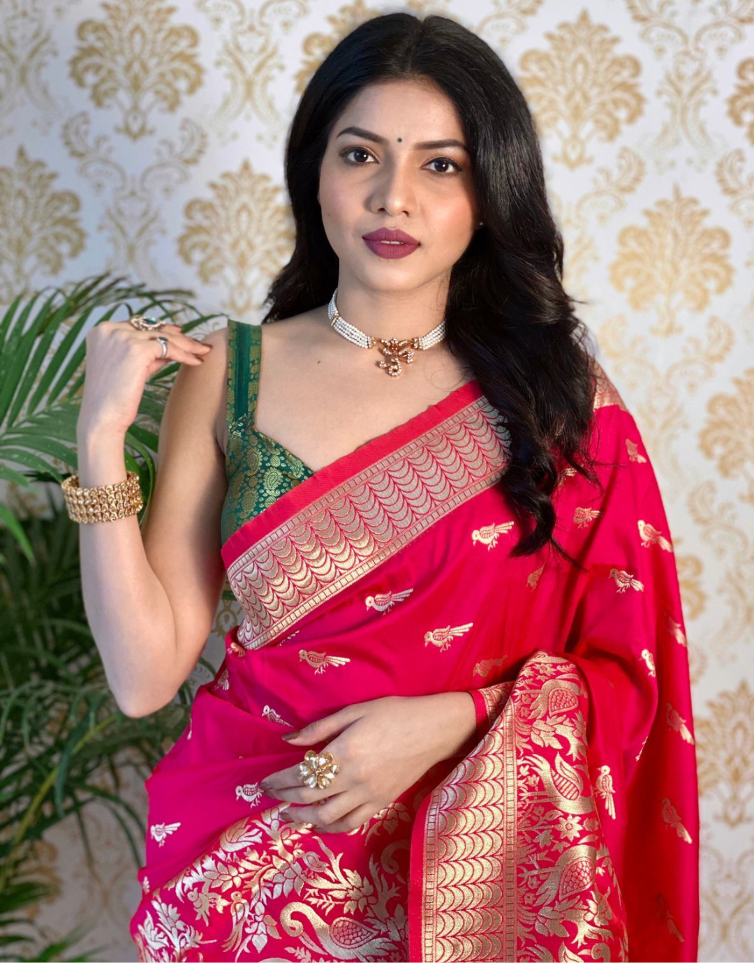 Pinal DeepPink Banarasi Silk Saree