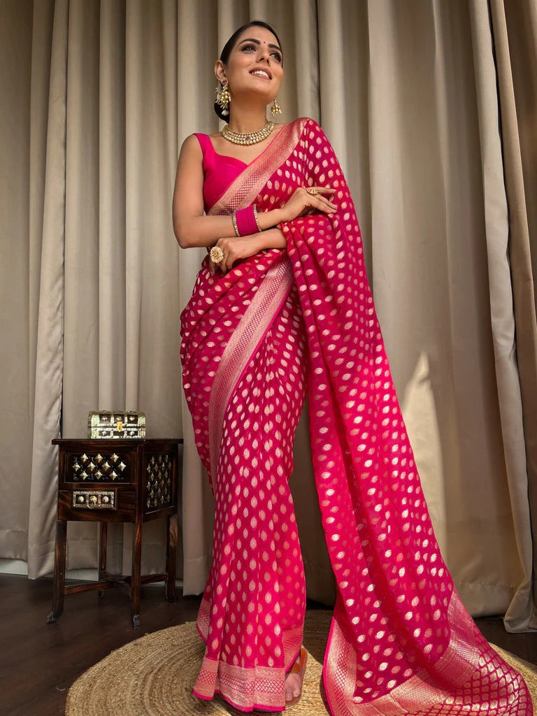 Kaya Pink Banarasi Silk Saree