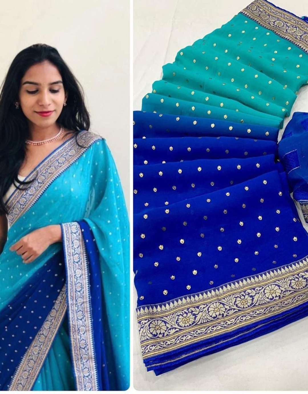 Vrinda SkyBlue Printed Georgette Silk Saree