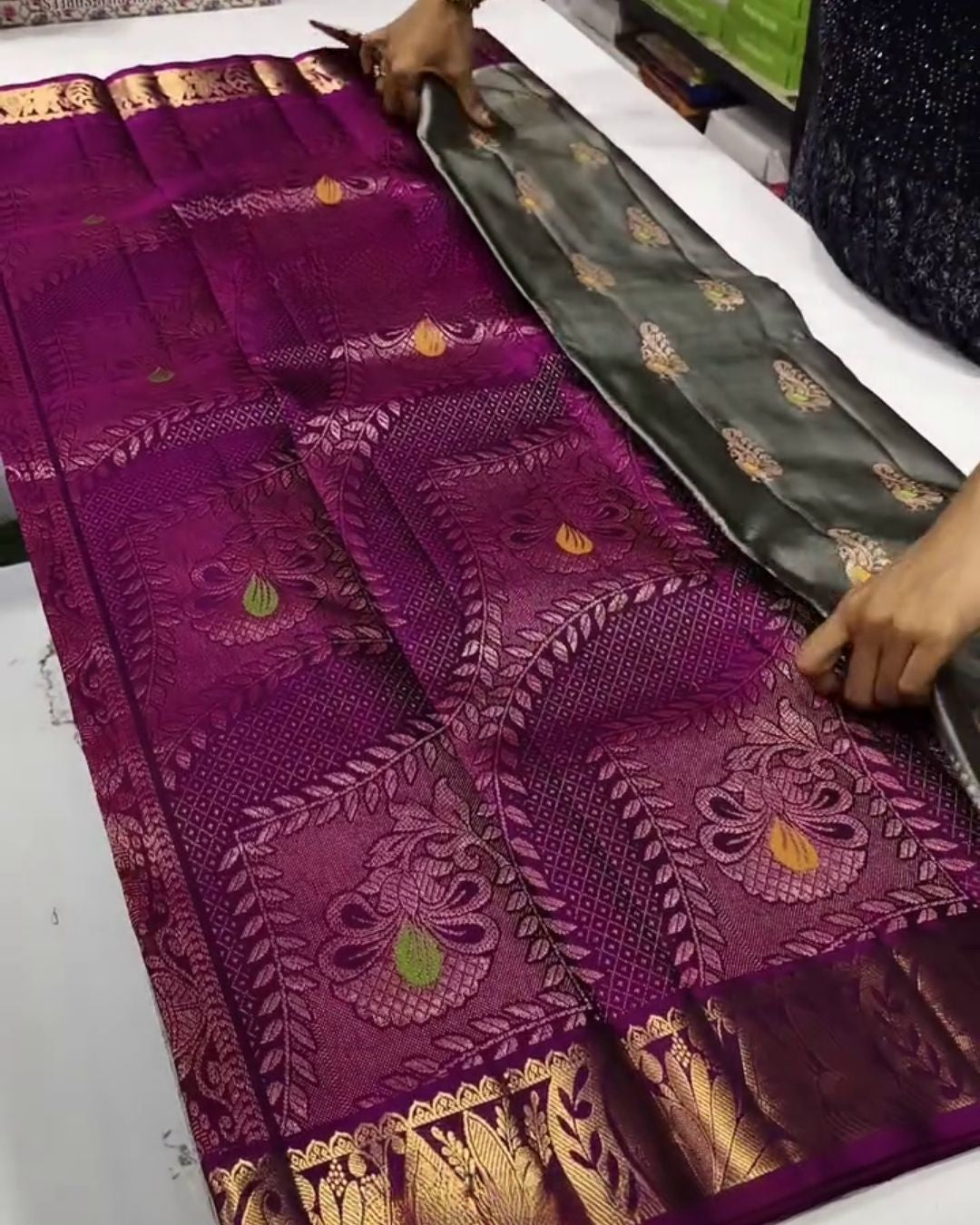 Ritisha - Sage Green Silk Blend Saree with Contrast Zari Border