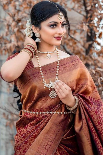 Maroon Banarasi Silk Saree with Heavy Zari Weaving