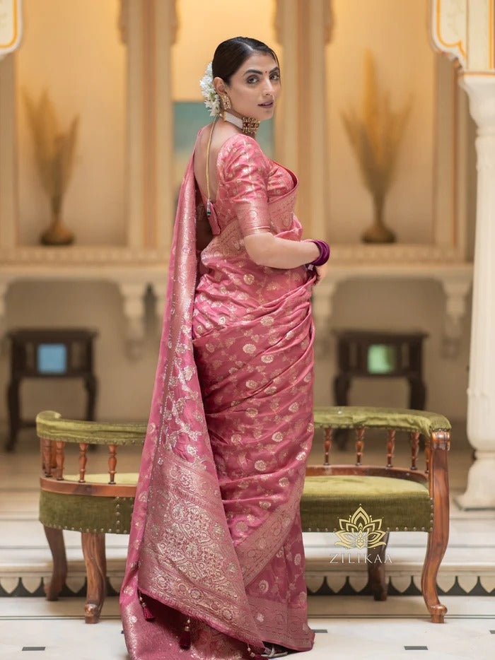 Hira Peach Banarasi Silk Saree