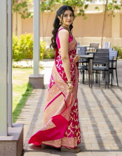 Rukshmani Pink Banarasi Silk Saree