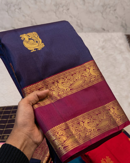Mira - Royal Purple Magenta Peacock Zari Saree